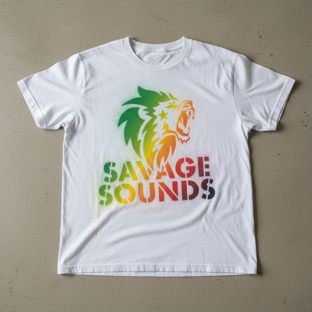 Savage Sounds logo printed on a white t-shirt.