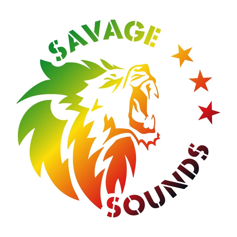 Final Savage Sounds logo design in green-to-yellow-to-red gradient with stars and roaring lion.