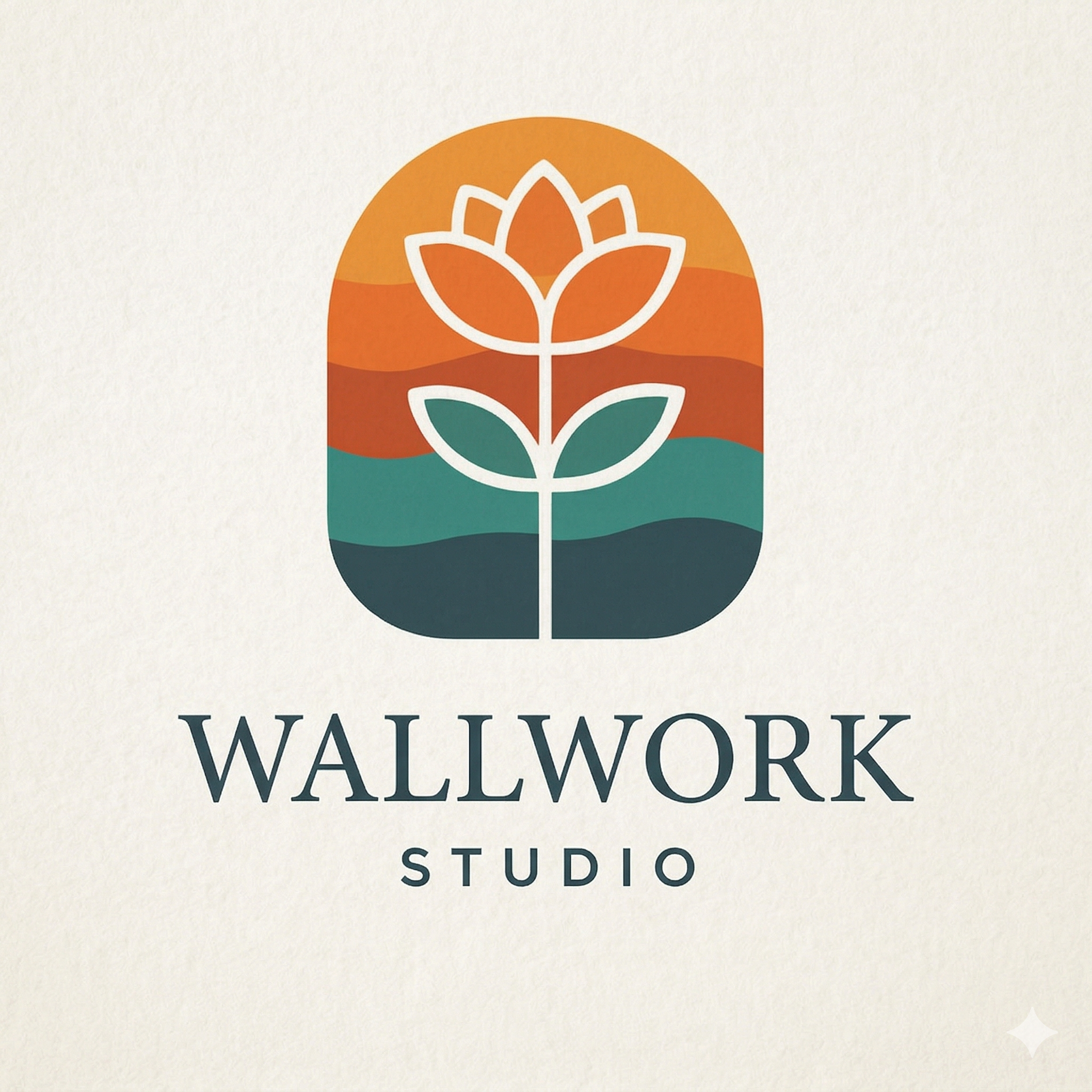 Wallwork Studio logo concept featuring a stylized flower in a gradient circle.