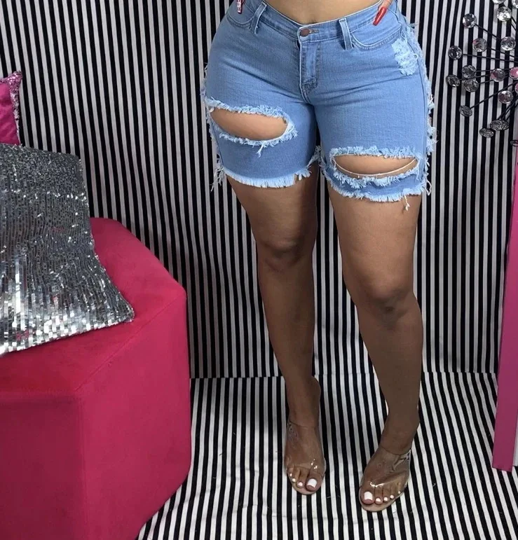 High Waist Ripped Denim Shorts Women's Stretch Slim Fit Summer 2026 Fashion