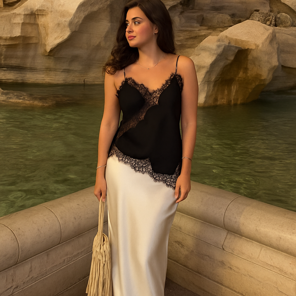 Black Lace V Neck Cami Top Sleeveless Y2K Chic Summer Beach Holiday Fashion 2025