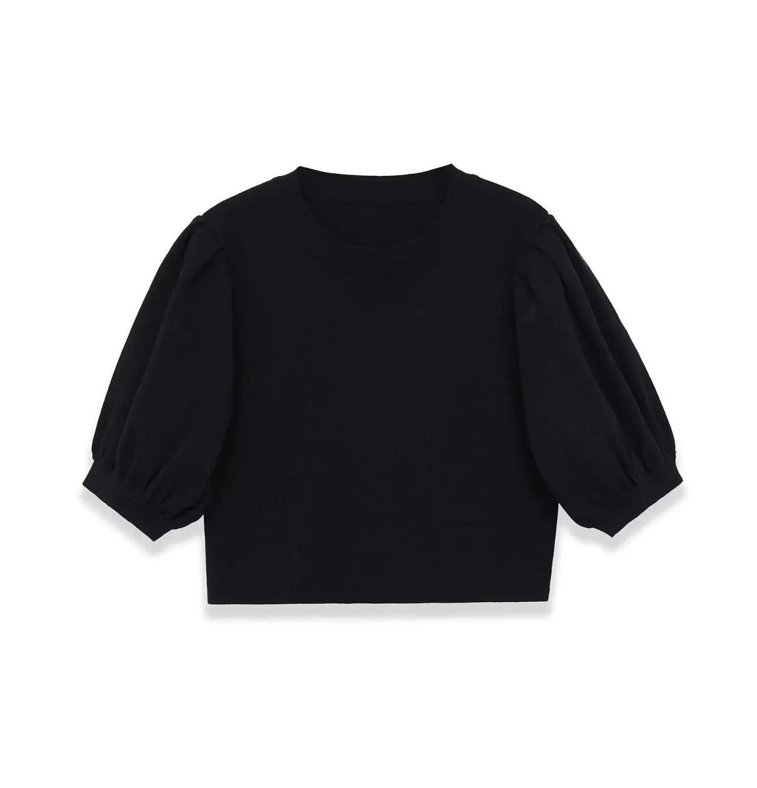 Short Sleeve Knit Top with Bubble Sleeve