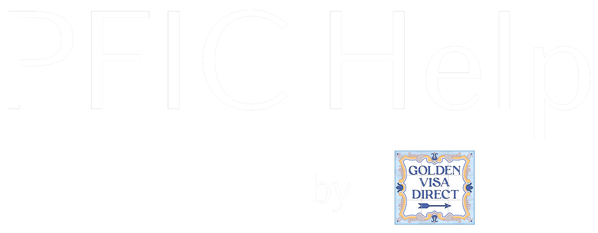 PFIC Help in white letters, by in white letters, adn the Golden Visa Direct logo, which is a square and features navy blue writing and a right facing arrow with a border of light blue, rose, and gold ornamentation