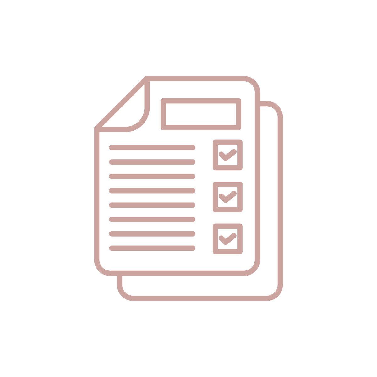 an icon of a document with several linkes and three check boxes with checkmarks in rose pink