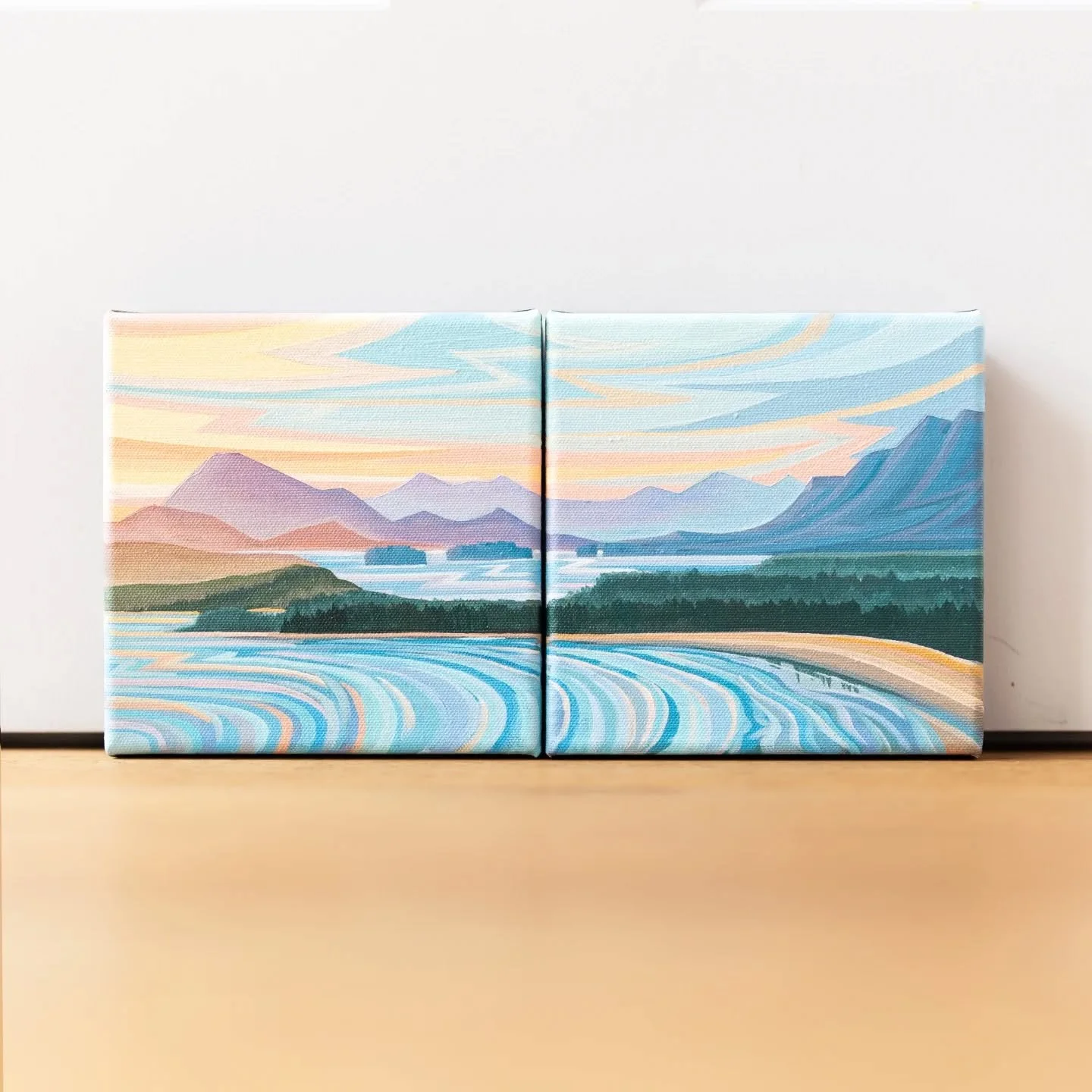A little piece of the West Coast.

New 6x6 Cox Bay sunset diptych full of soft coastal light and vibrant colours. These miniatures will soon be available at the @calgaryartcommunity show at Spruce Meadows.

📍 June 26&ndash;28 &amp; July 1
