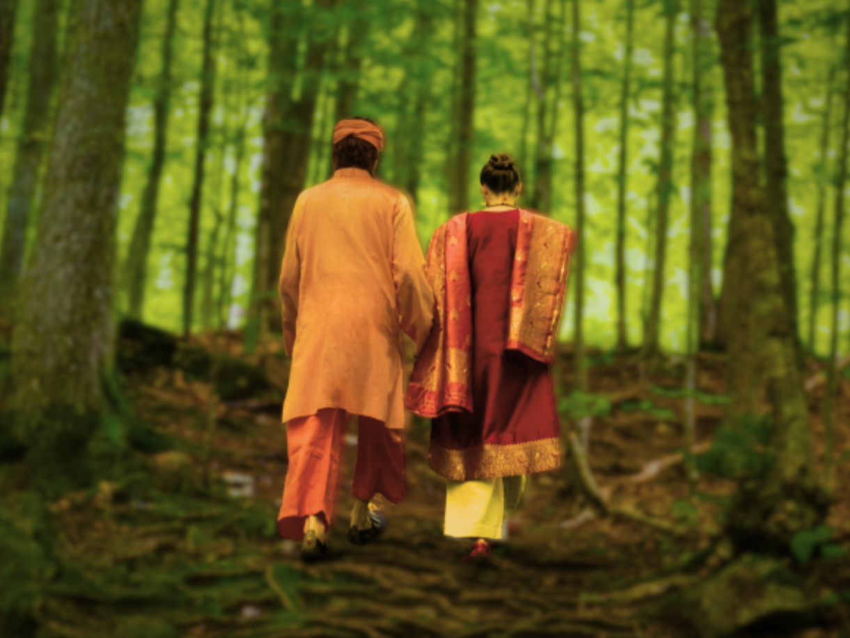 Bhagavan and Mirabai ascending into the forest
