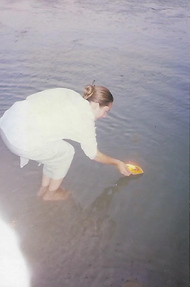 Mirabai offering a Dheep to Mother Ganga