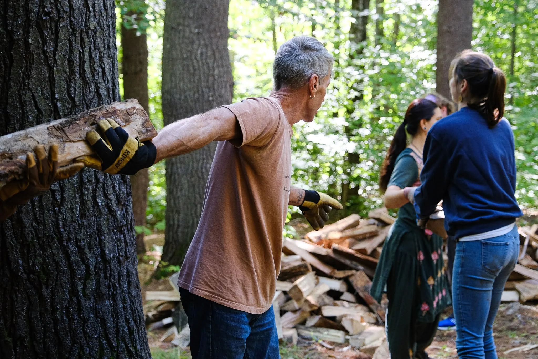 Passing wood together