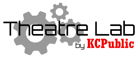 KC Public Theatre's Theatre Lab Logo. "Theatre Lab by KC Public" text over an animated photo of grey gears