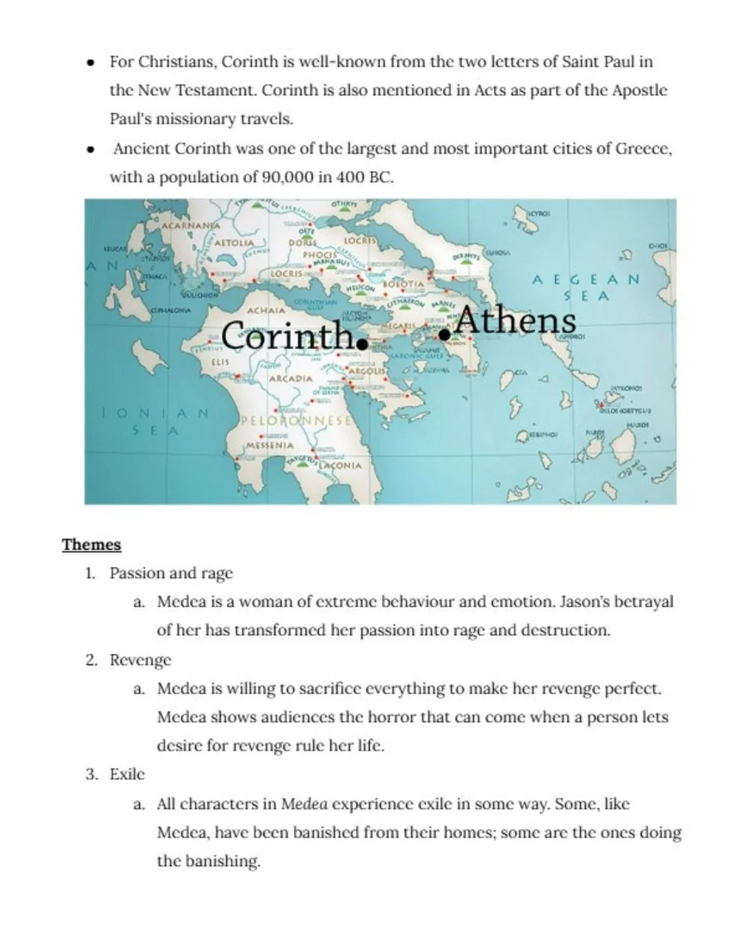 Map of ancient Greece highlighting the cities of Athens and Corinth, with surrounding waters and regions labeled.