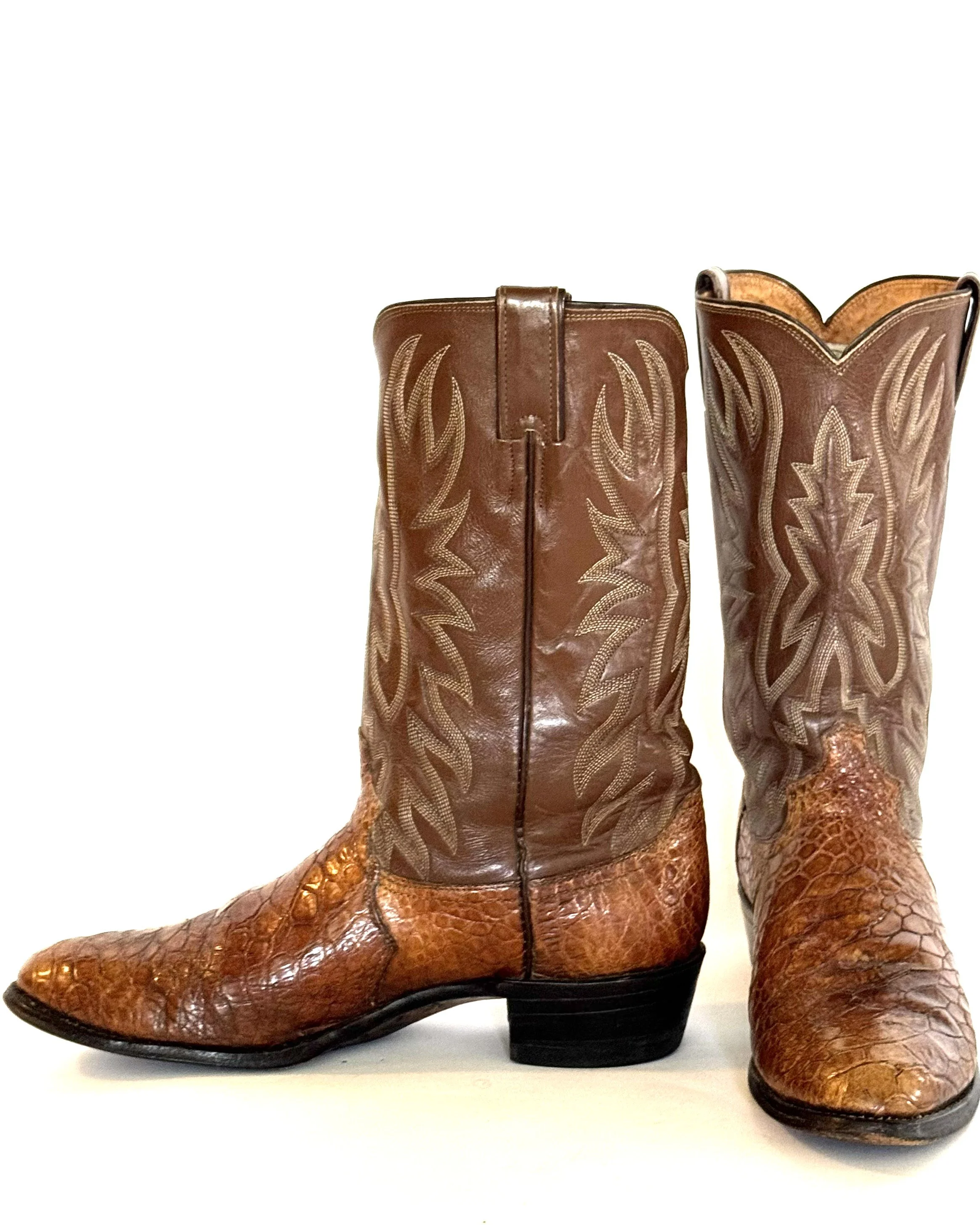 Justin Ostrich Leather Cowboy Boots Men’s Size 10 D Brown Western Round Toe