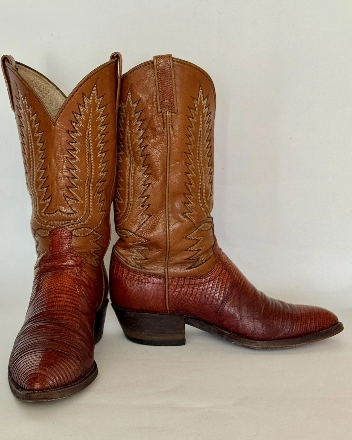 Dan Post Lizard Boots 9 D Cognac Brown Exotic Cowboy Boots Western Classic