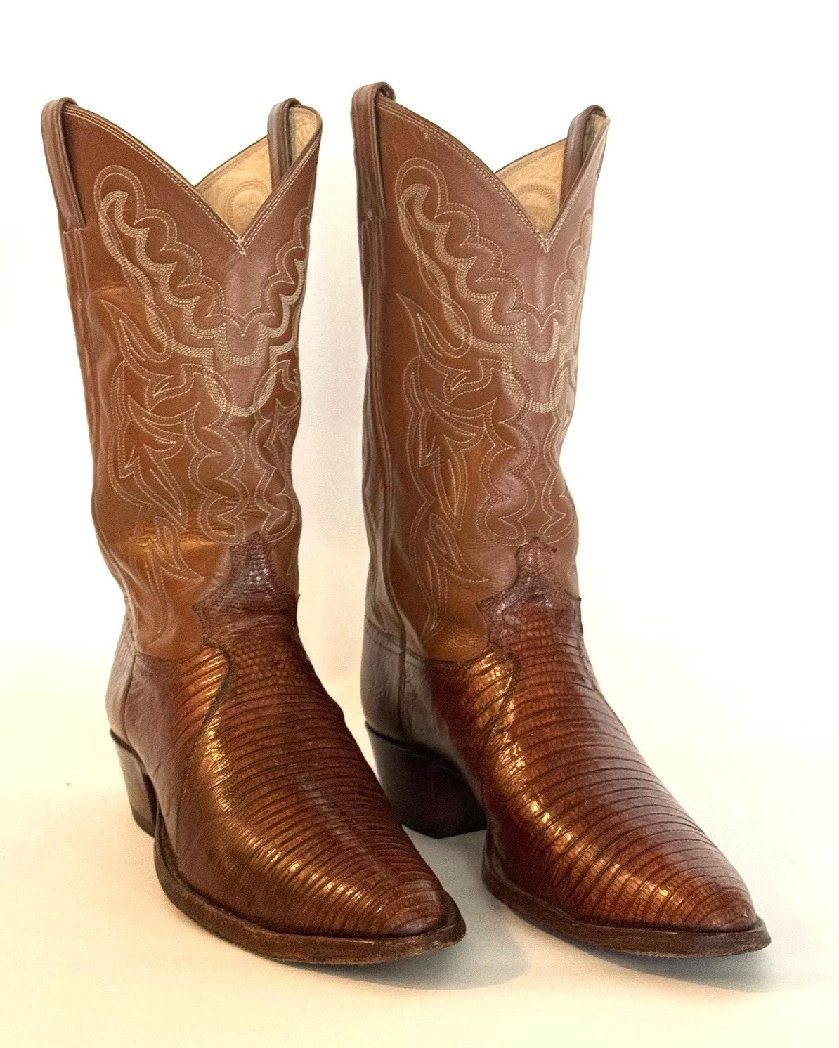 Justin Lizard Skin Cowboy Boots Men’s Size 10.5 D Brown Exotic Western Round Toe