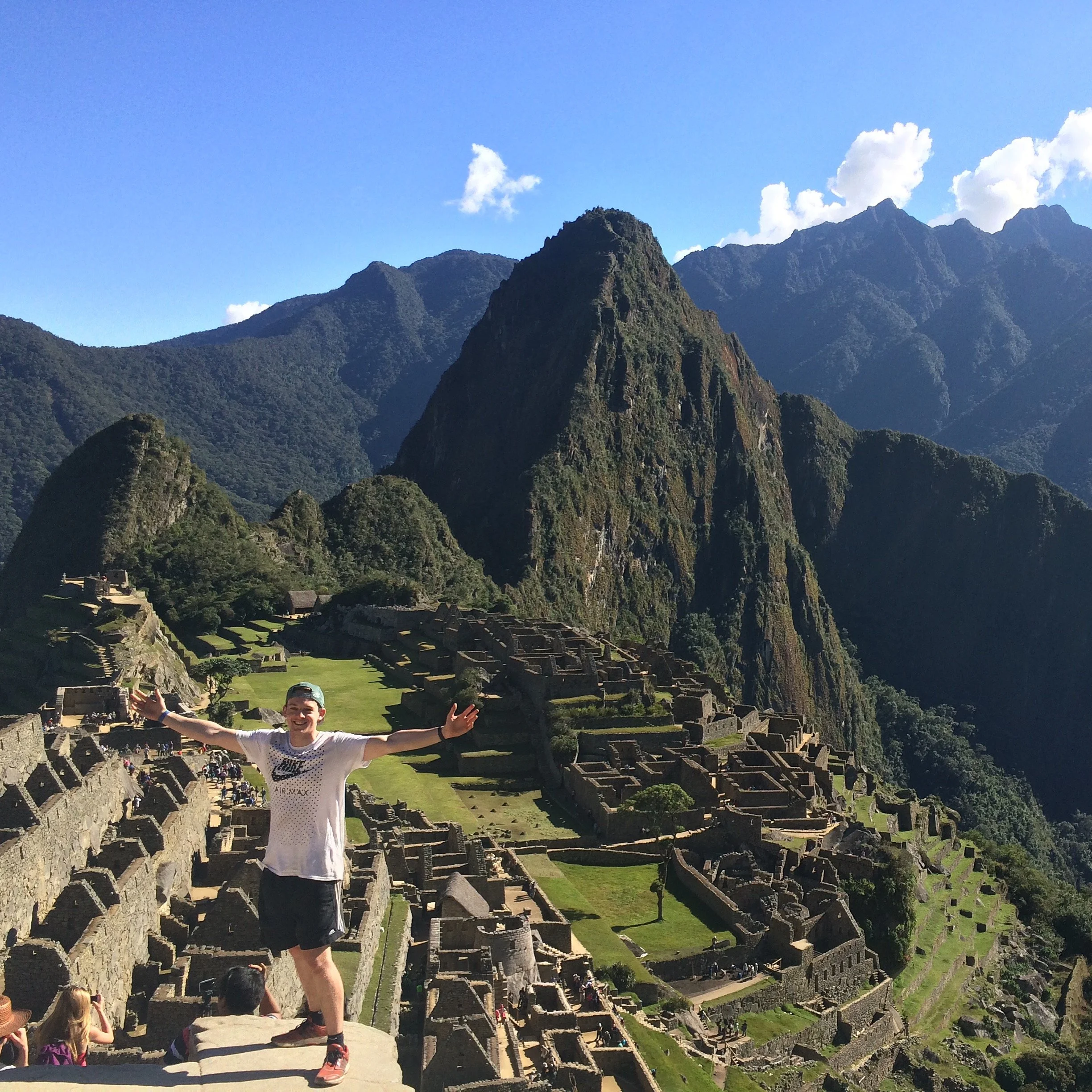Me, on a beautiful day at Machu Pichu in Peru after completing the Inca Trail hike and watching the sunrise.