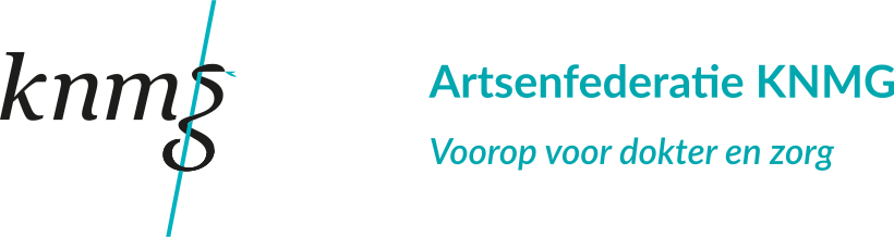 Logo van Artsenfederatie KNMG met de tekst 'Voorop voor dokter en zorg'