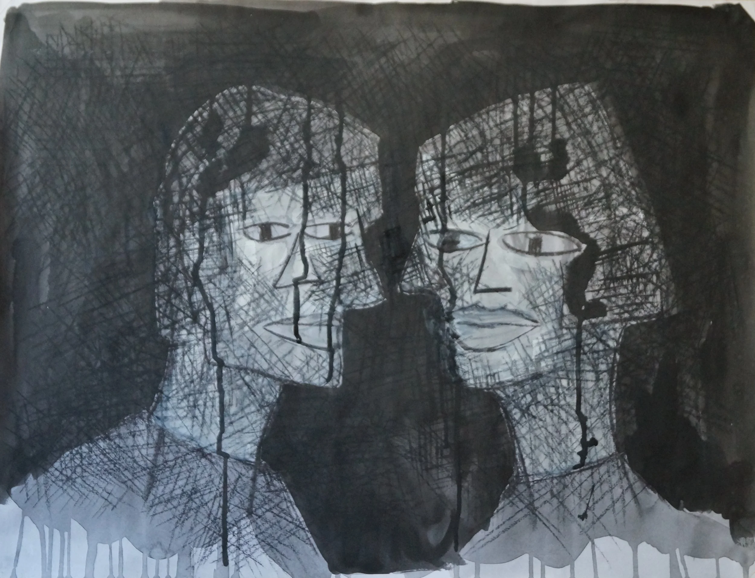 Man and Woman Together, Ink and Charcoal on paper – 59x45cm (March 2023)