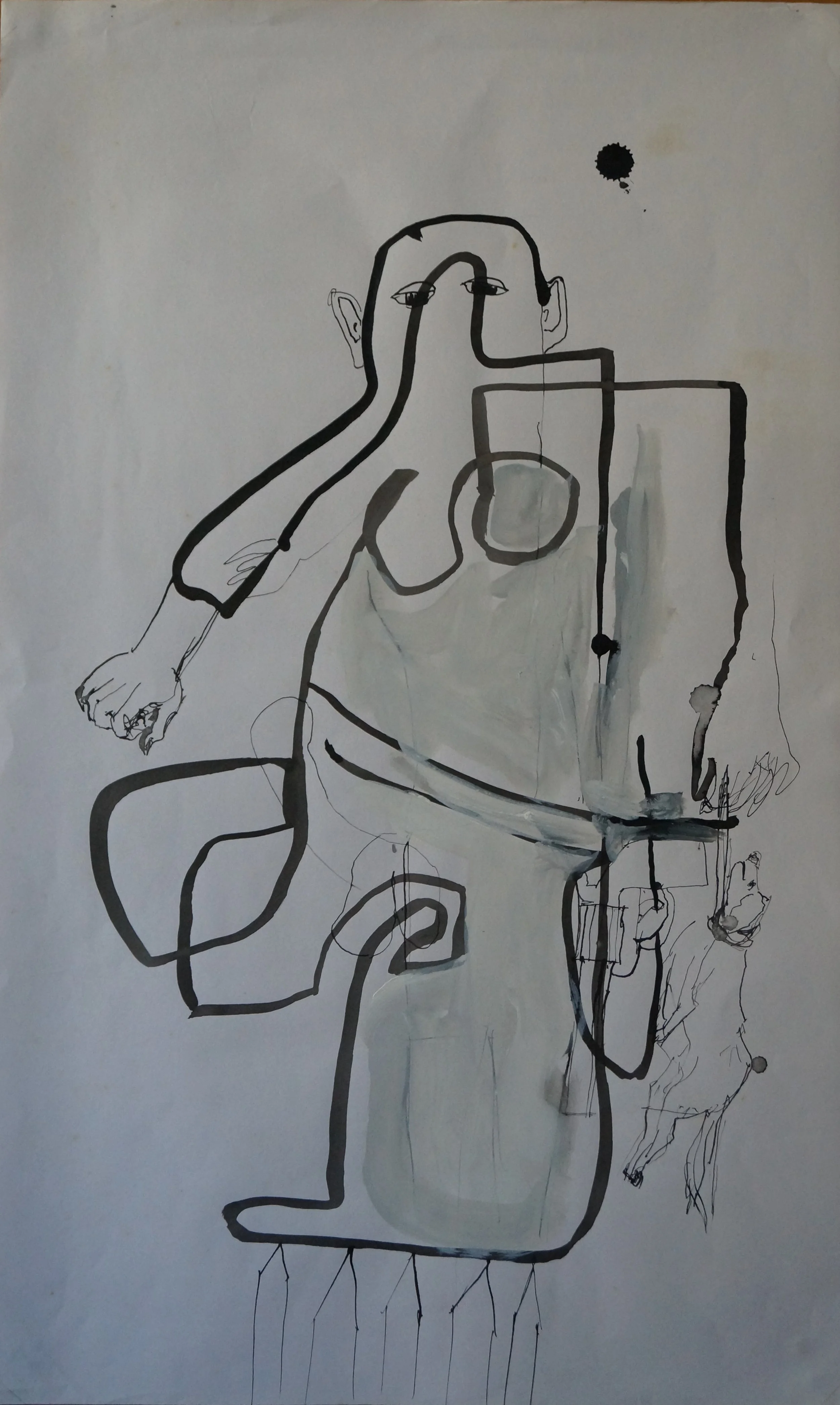 Line-man with Dog, Ink on paper – 59.5x36cm (February) 
