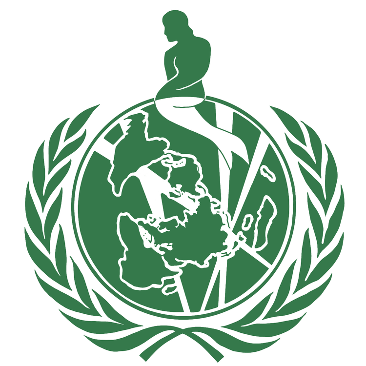 A green logo featuring the Earth surrounded by laurel branches, with a kneeling woman above and a lightning bolt on the Earth, symbolizing the United Nations.