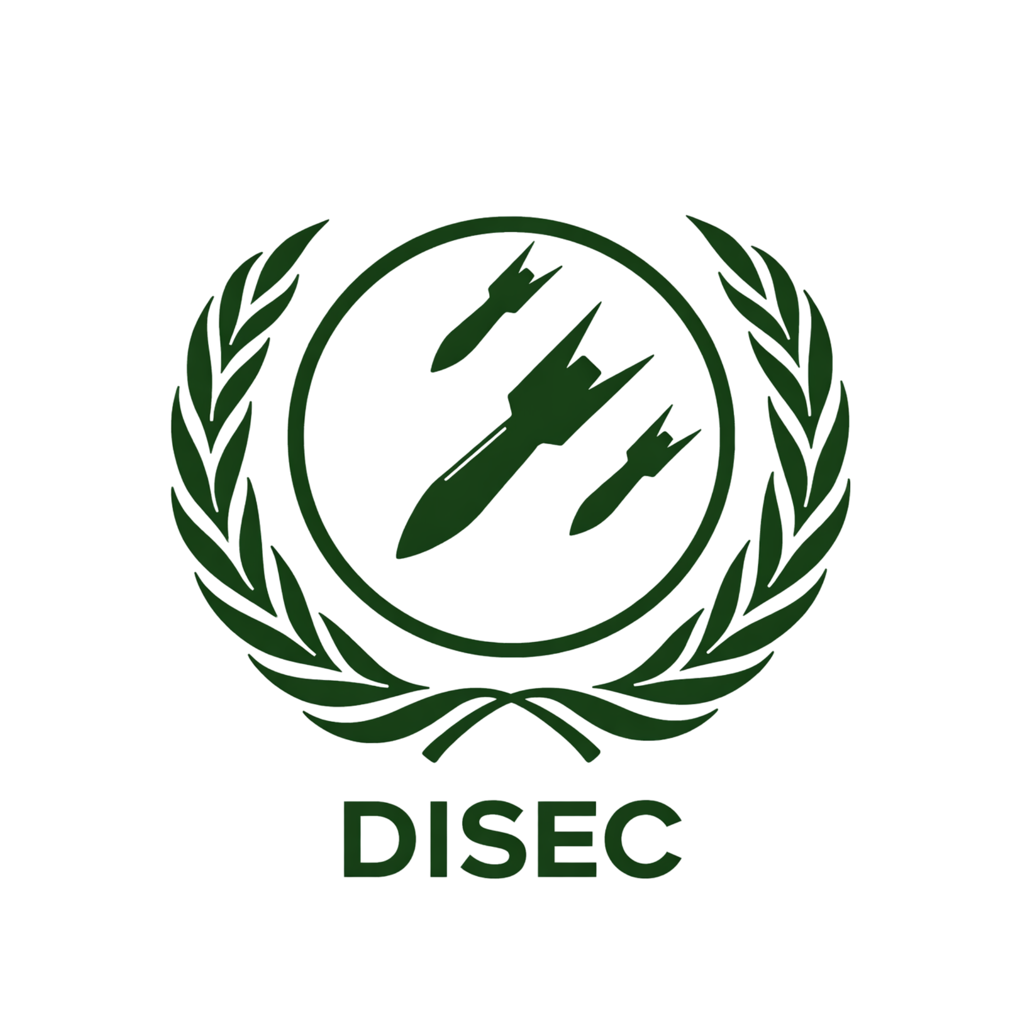 The DISEC logo features a wreath surrounding three missiles within a circle, with the acronym 'DISEC' below.