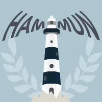 Lighthouse with the word 'HAMILTON' arched above it and laurel branches in the background.
