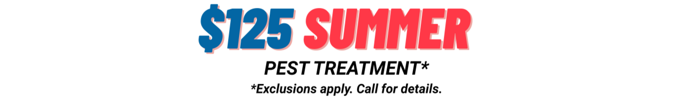 Advertisement for summer pest treatment special, $125, with a note that exclusions apply and to call for details.