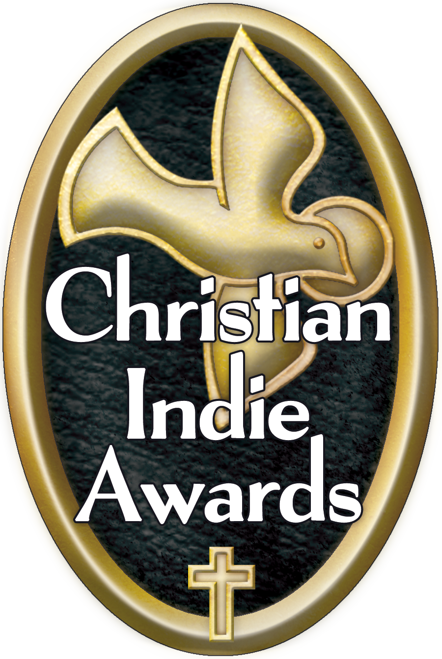 Logo for the Christian Indie Awards featuring a dove, a cross, and gold accents.