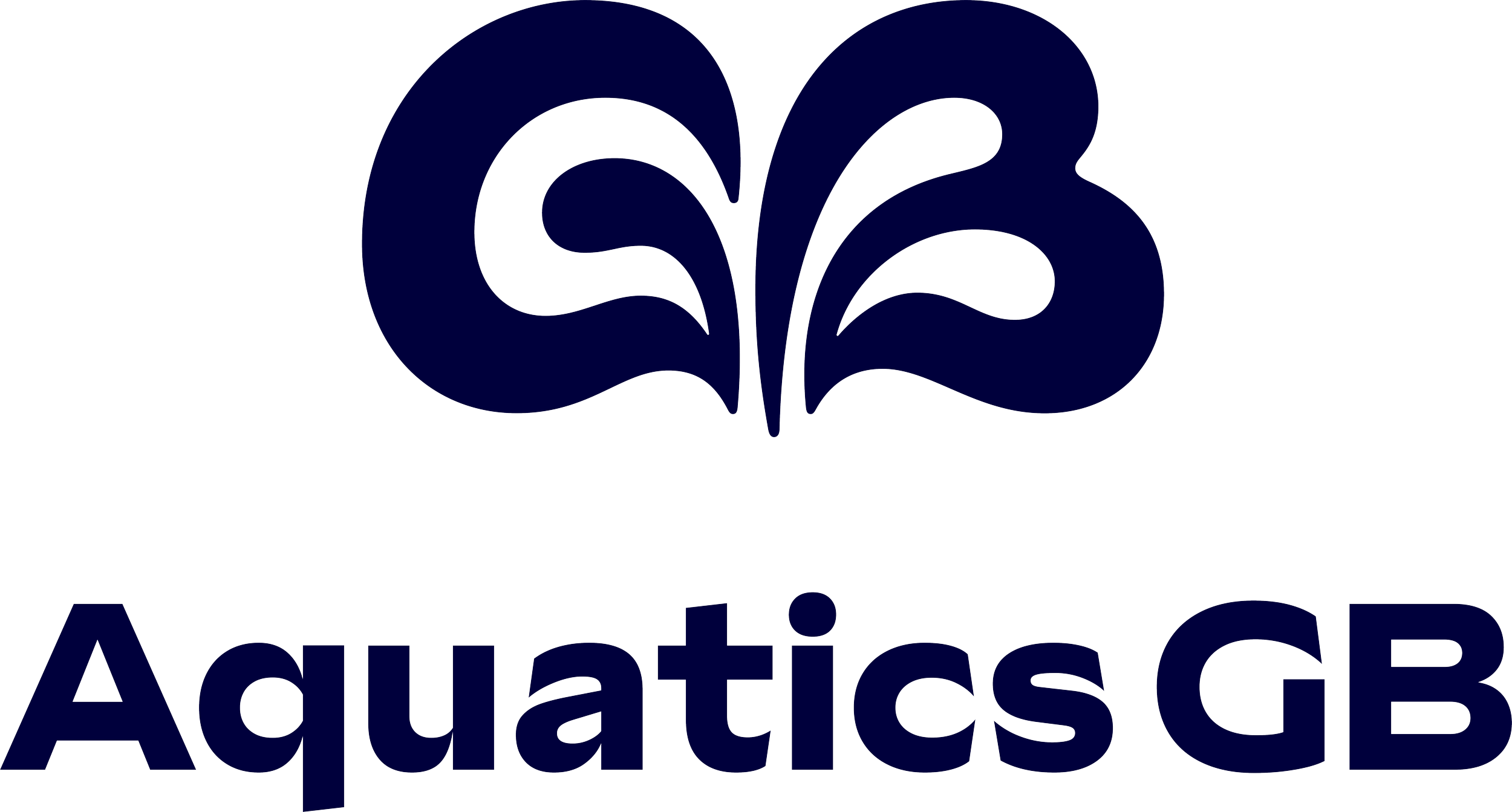 Logo of Aquatics GB with a stylized dark blue water splash above the words "Aquatics GB" in dark blue text.