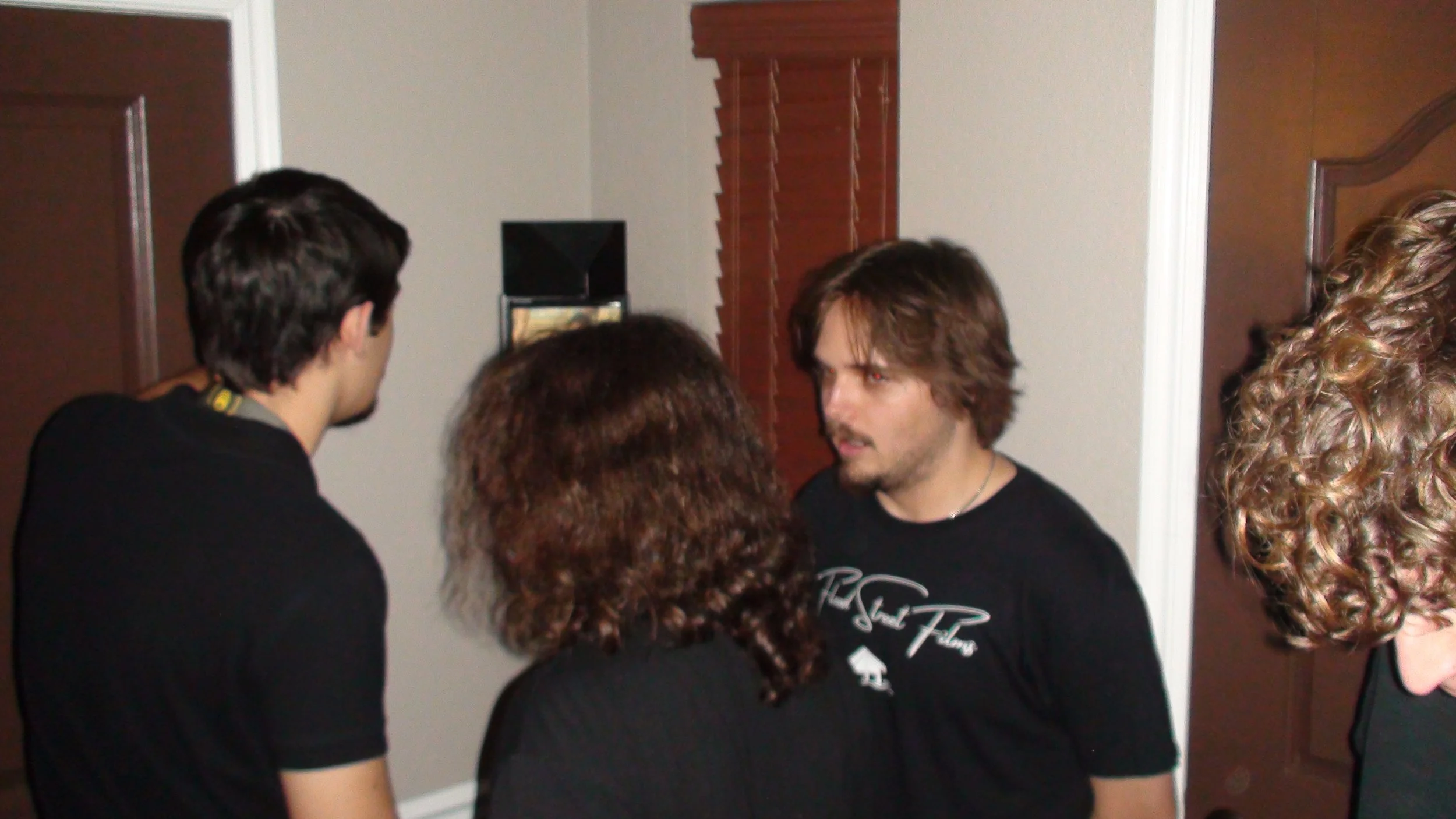 Behind the Scenes photo of 'Sam Brownstone & The Paintettes' (2025), with 2 crew members (Kaden Wittig, Preston Schnoor), the producer (Matt Staib), and the director (Ryan Christopher Park)