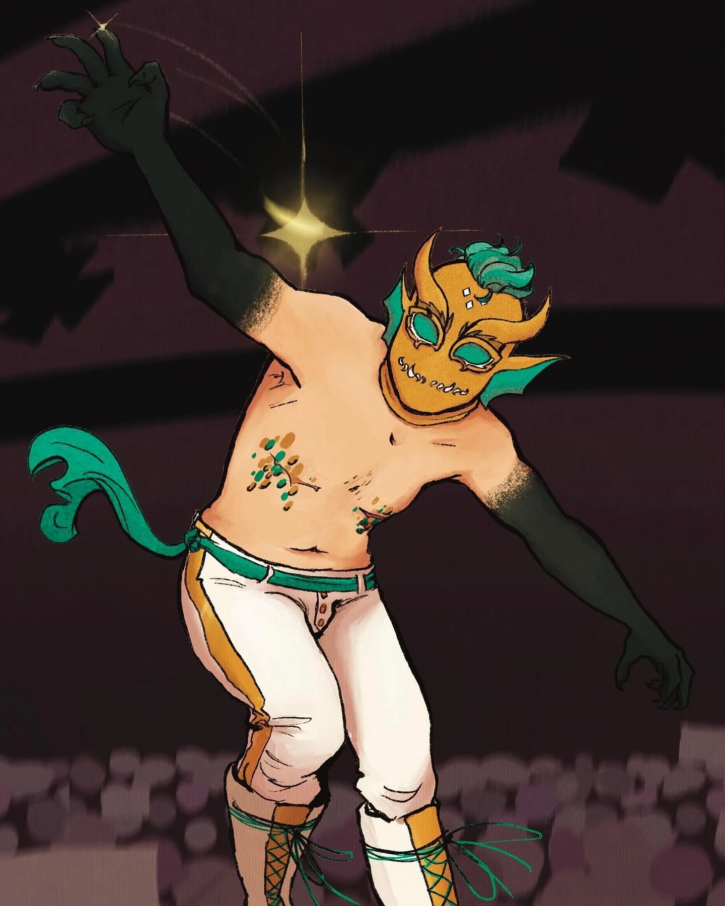 ARTFIGHT TIME!!! ive been chugging out attacks all month so now its time to post some!

first up, two attacks i did for my bestie dio (~cha0tician on af) of his wrestlersona. And his man. they need to let them kiss in the ring so help me god

as usua