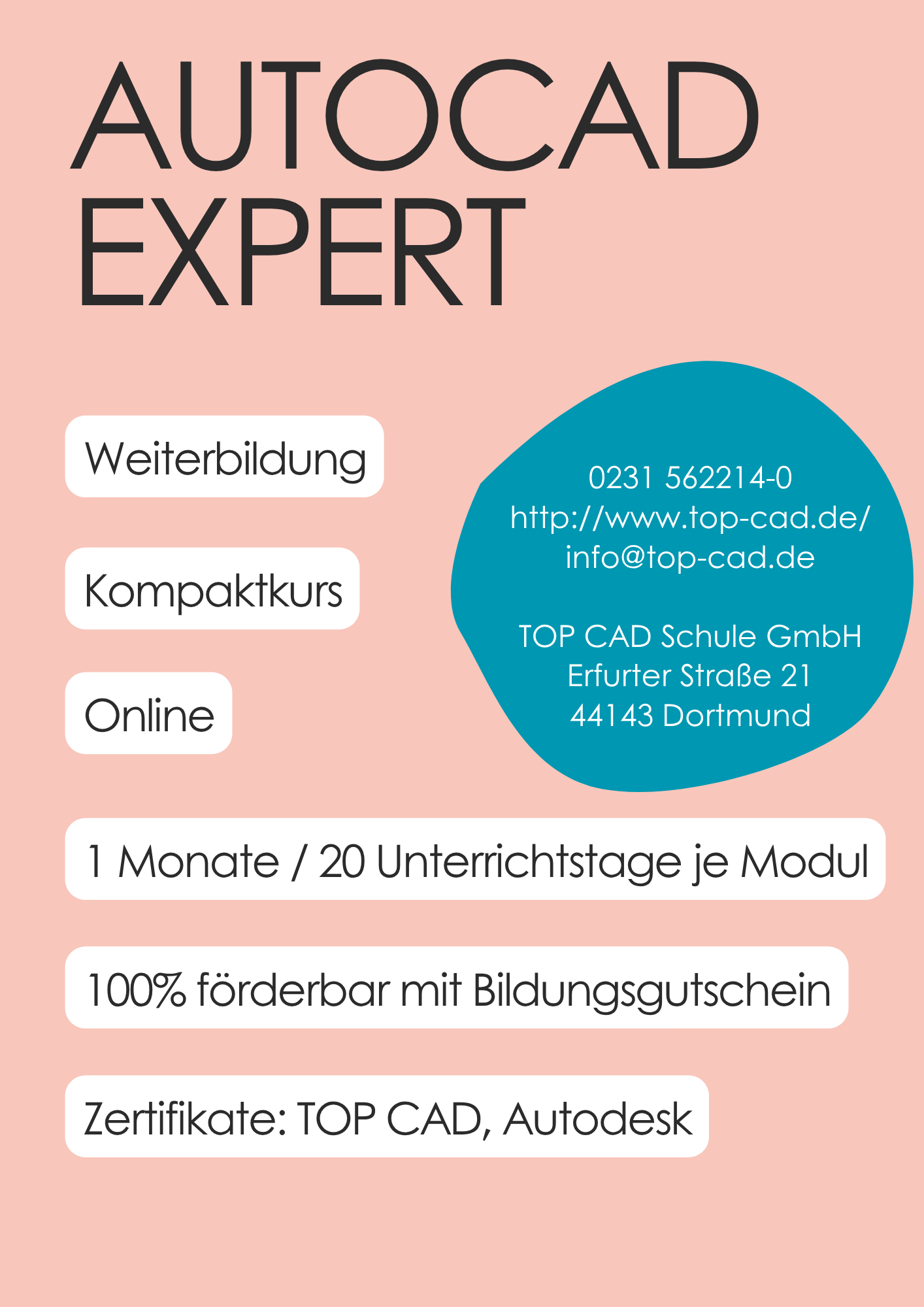 TOP CAD Schule | AutoCAD Expert & Mechanical optional mit HWK-Abschluss