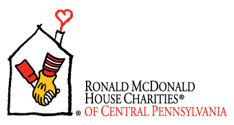 Illustration of two hands shaking with a red heart above them, representing community or partnership, with red text that says 'of Central Pennsylvania'.