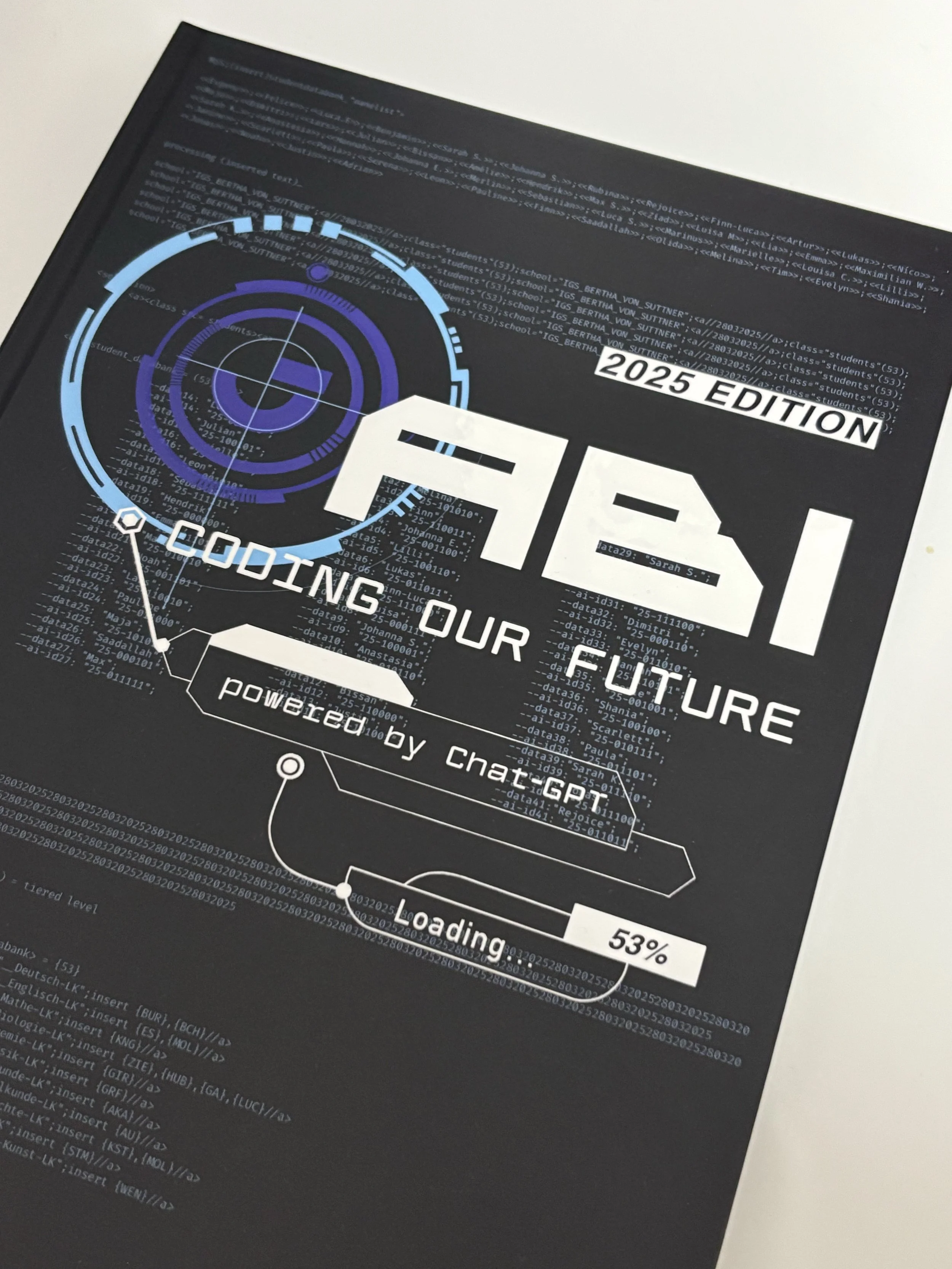 "A(B)I 2025: Coding our Future" Graduation Yearbook Cover designed by me