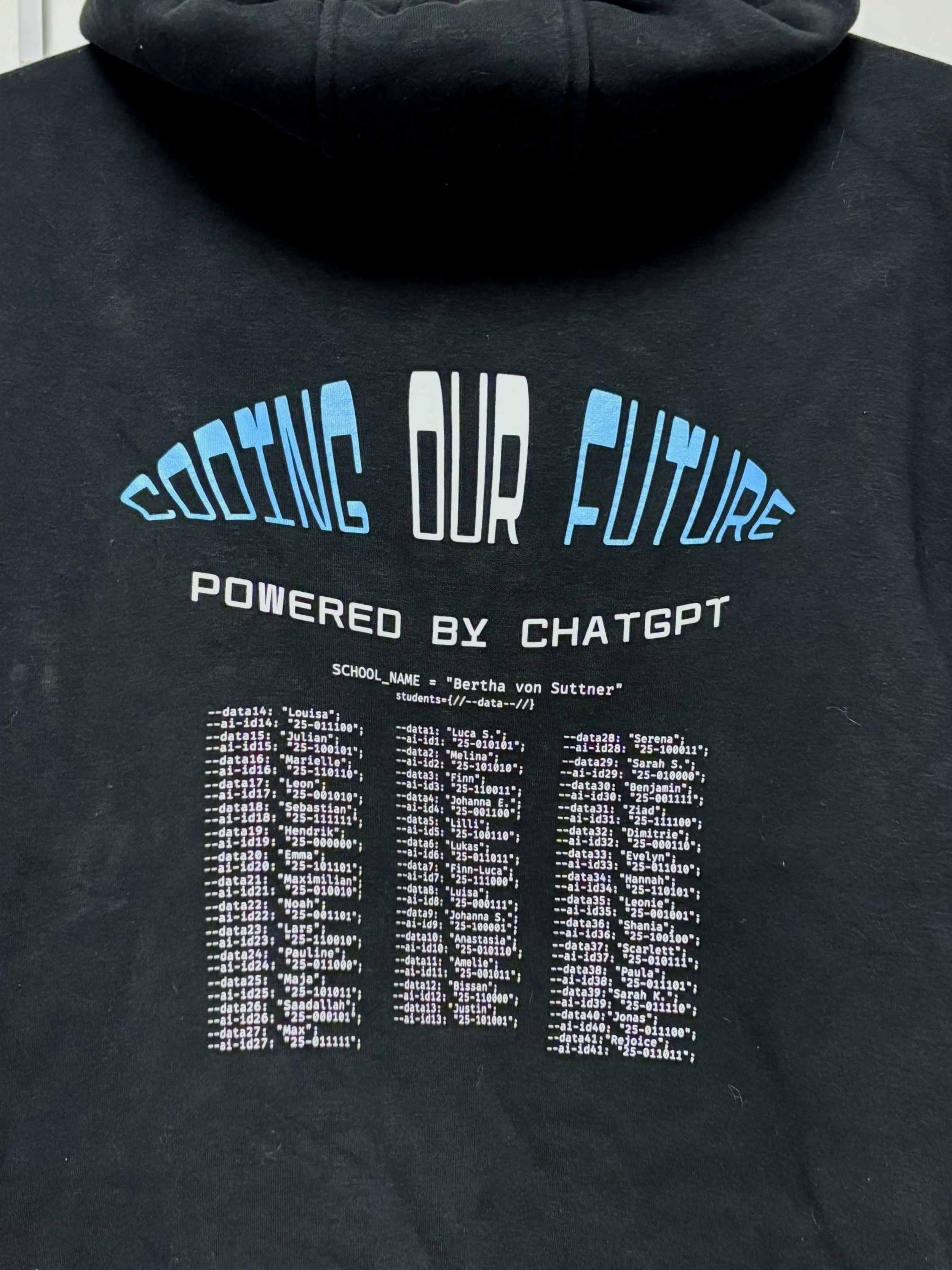 "Coding our Future" Graduation Hoodie Back Design made by my friend