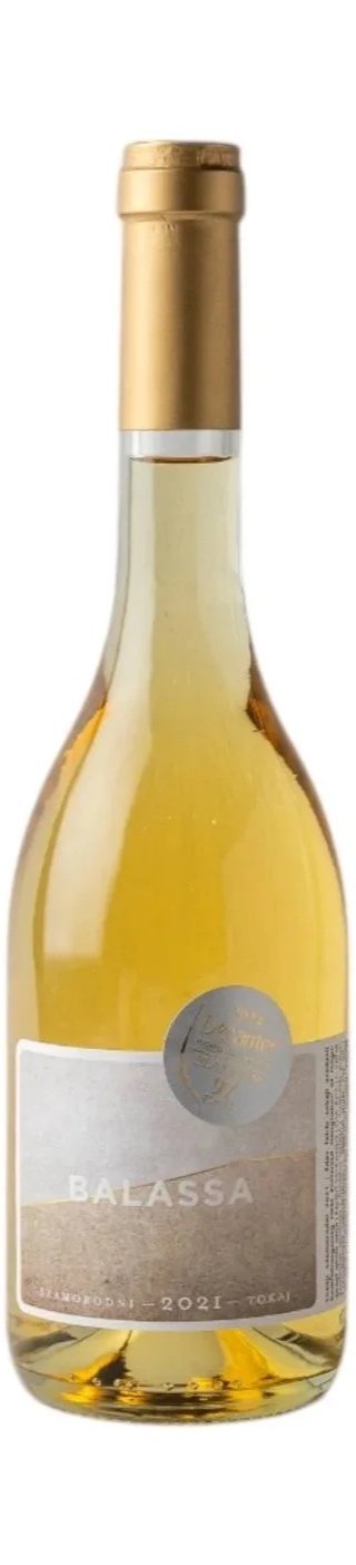 A bottle of white wine with a gold foil top and a label that reads 'Balassa'.