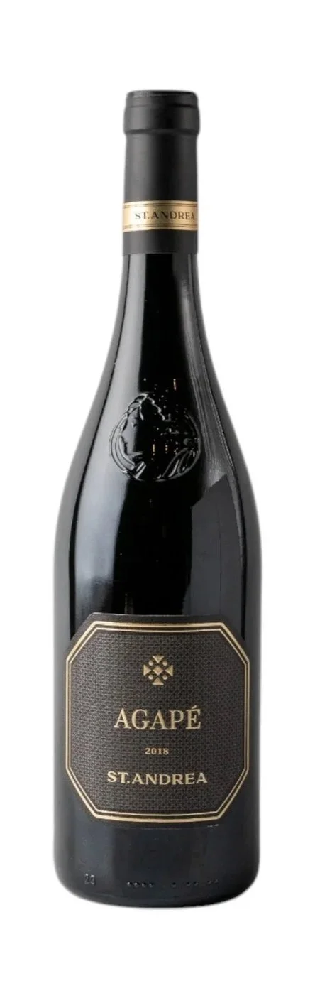 A bottle of Agapé red wine from St. Andrea vintage 2018.
