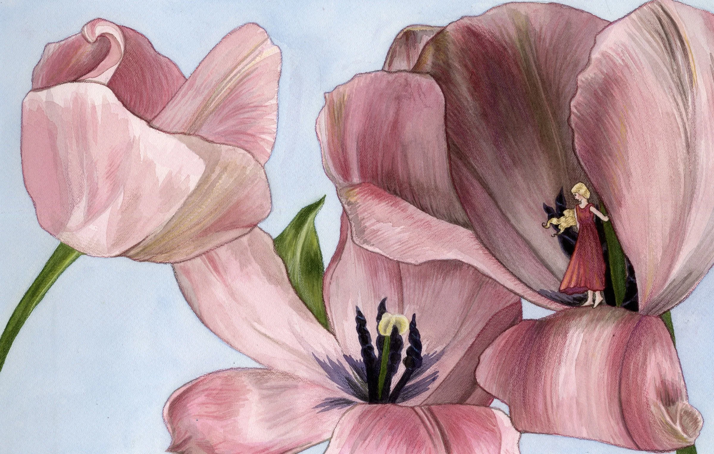 Thumbelina with Tulips Art Print