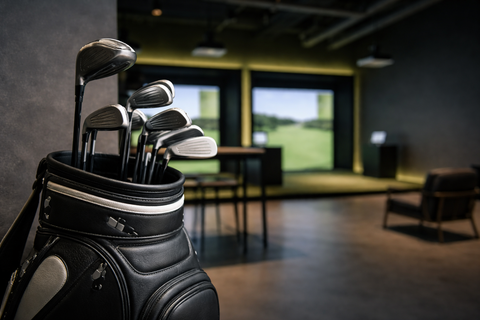 TrackMan Bay with Golf Clubs