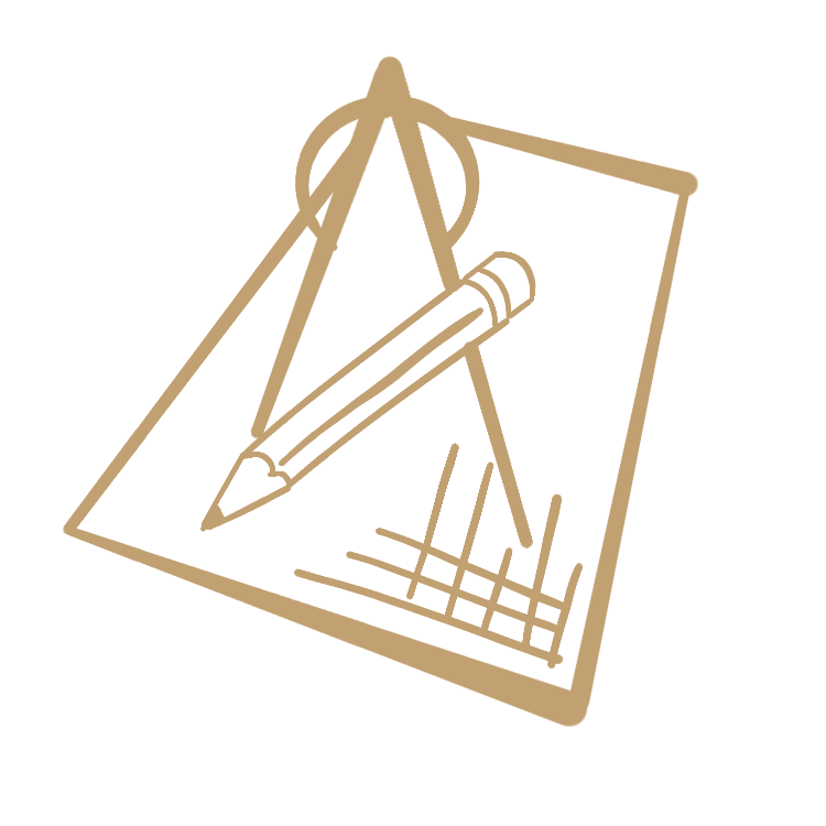 Icon of a notepad, pencil, and a geometric sketch or diagram.