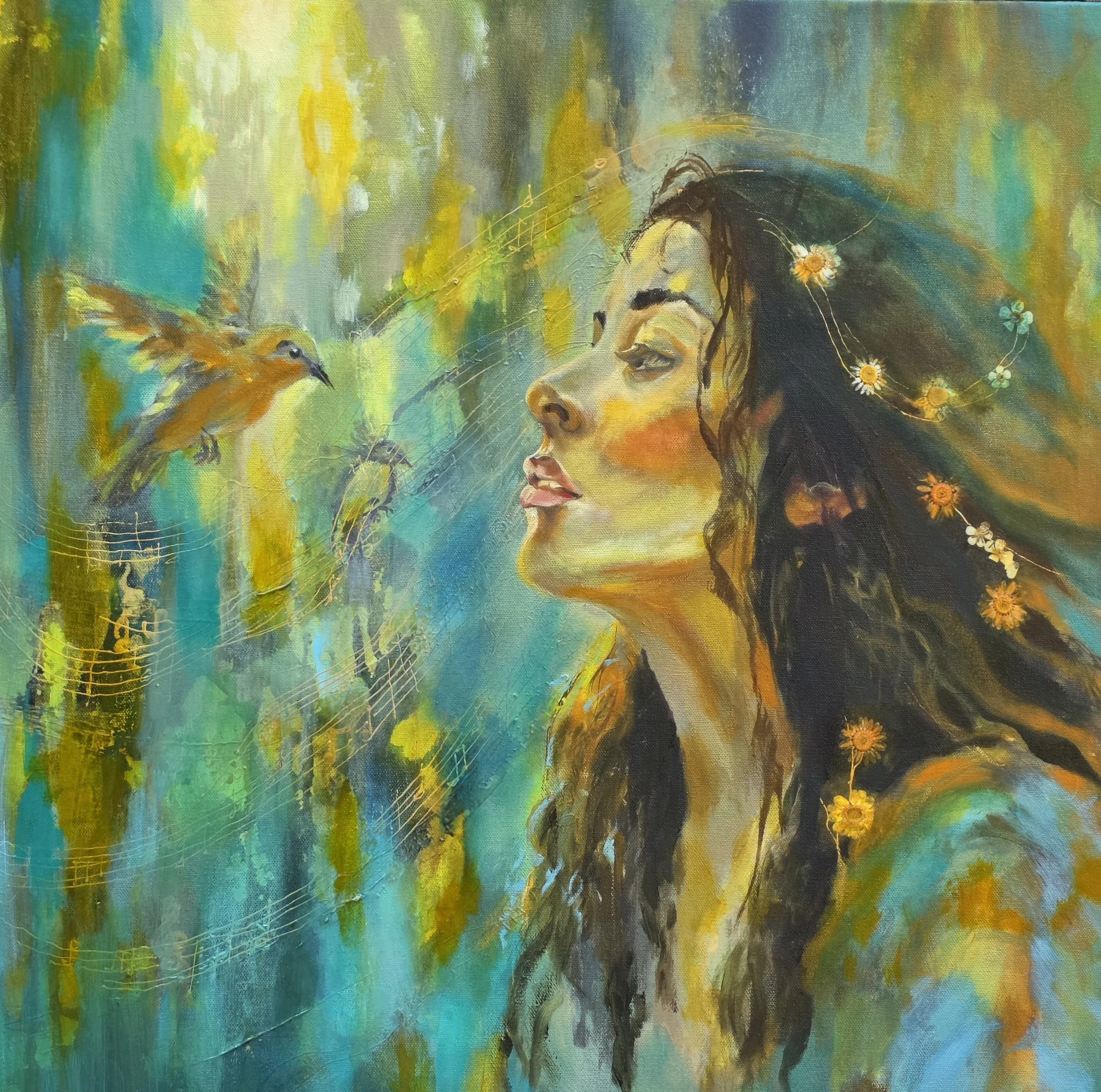 The Language of Birds
 24 x 24 x1.5       Mixed media/Oils