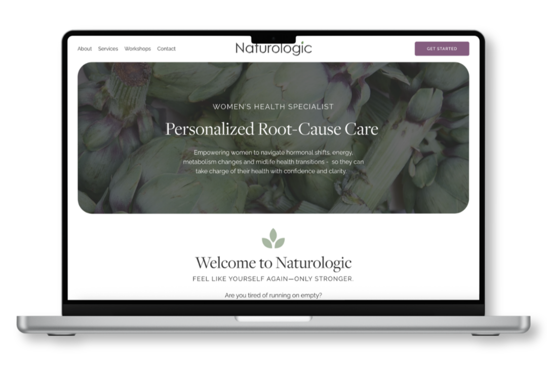 Computer mockup showing website design for Naturologic holistic women’s health practice