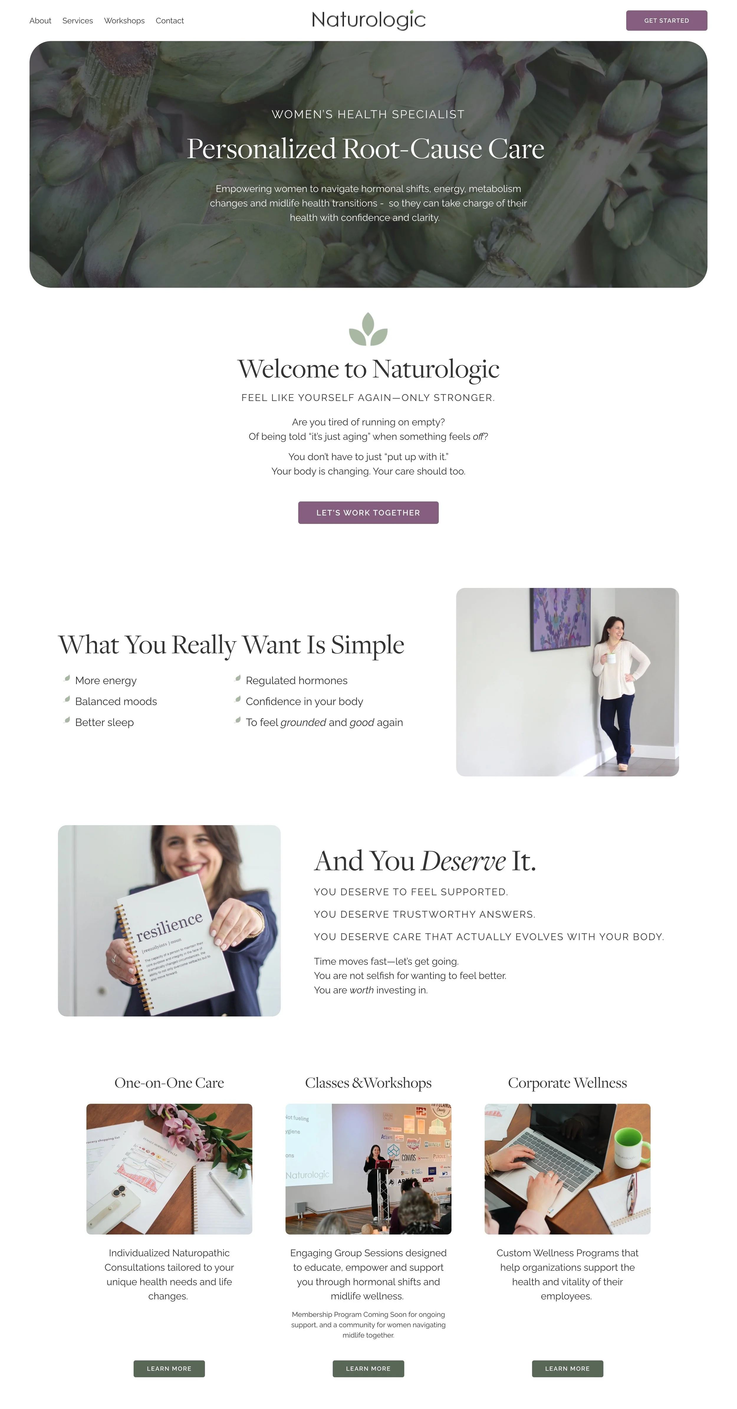 Full page screenshot of Naturologic website for a holistic women’s health specialist