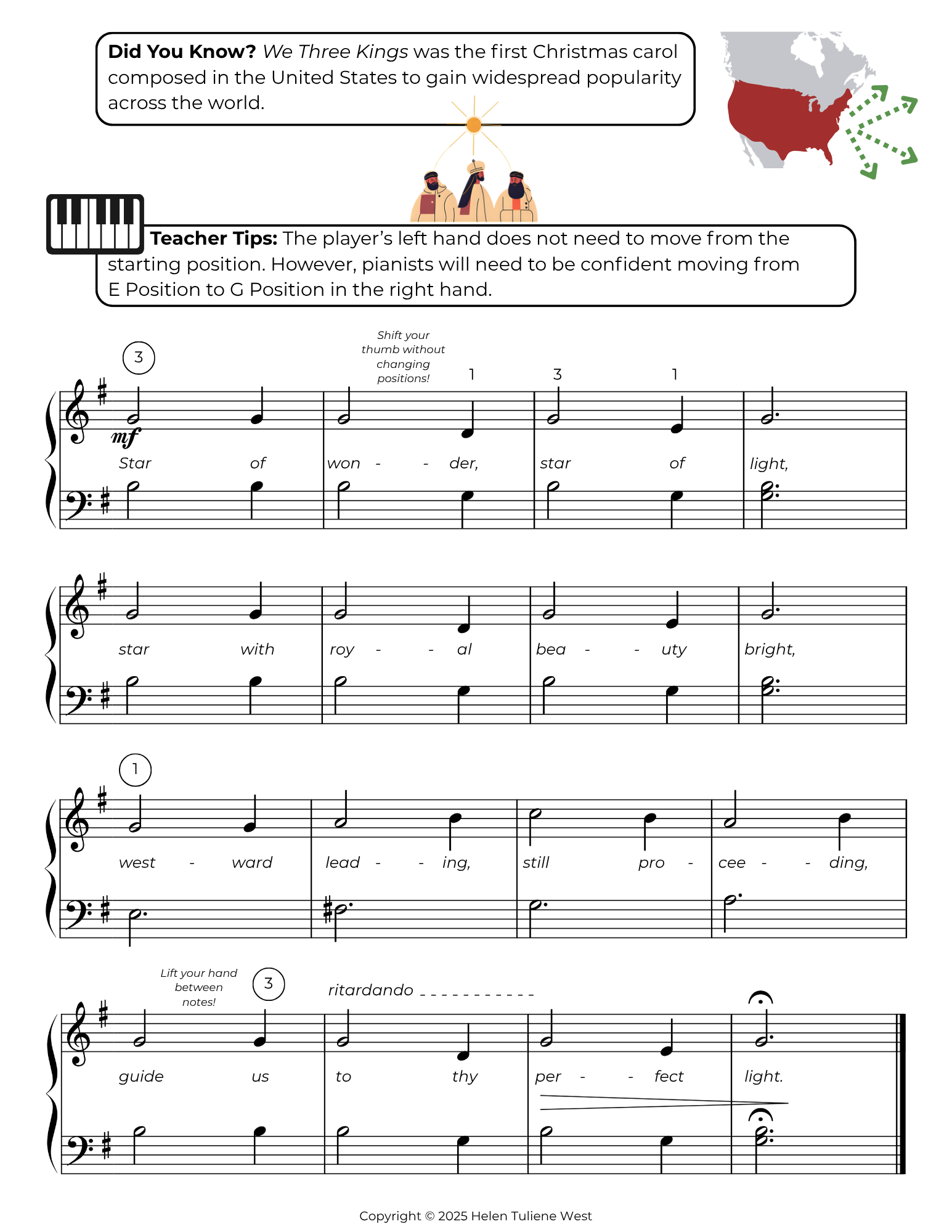 We Three Kings Easy Piano Sheet Music