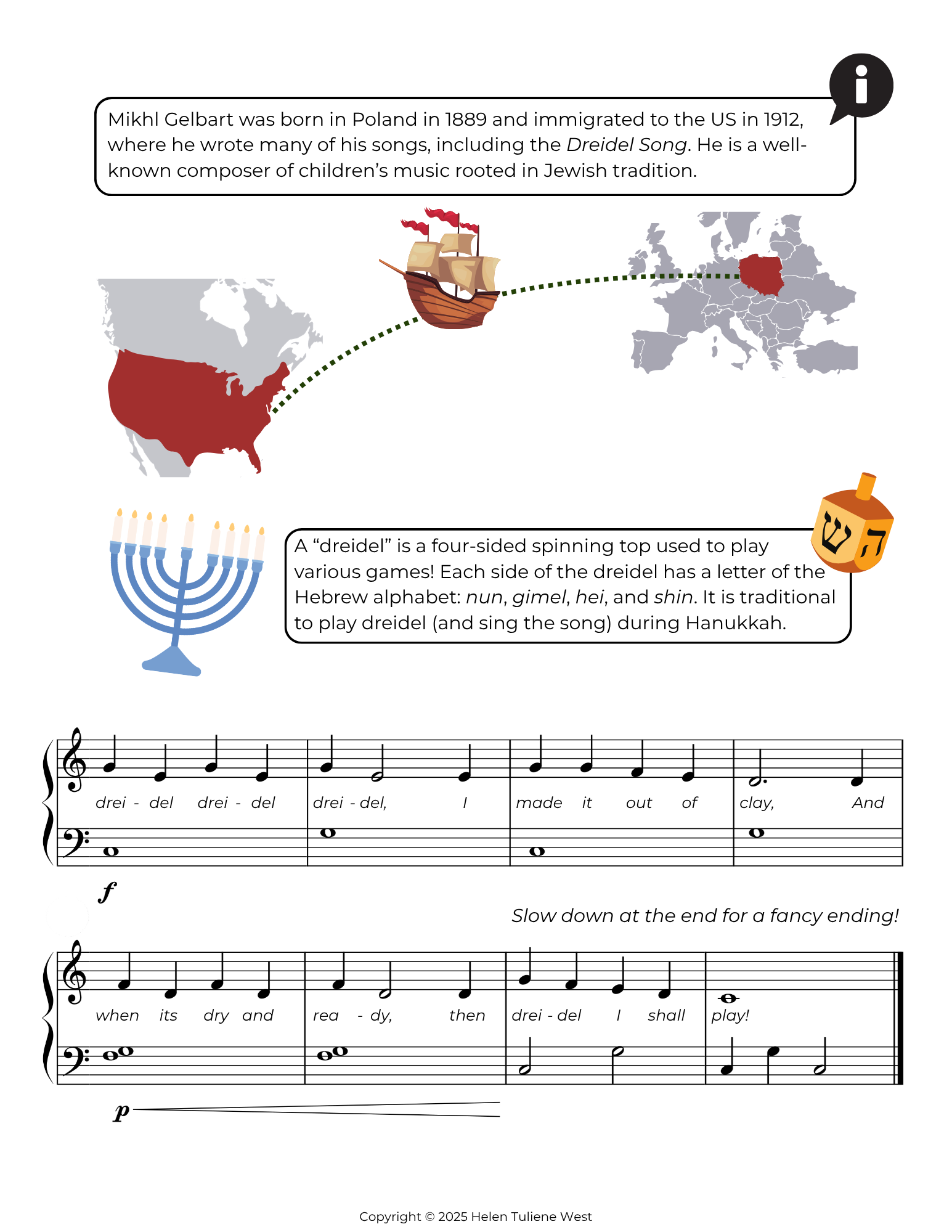 Dreidel Song Easy Piano Sheet Music