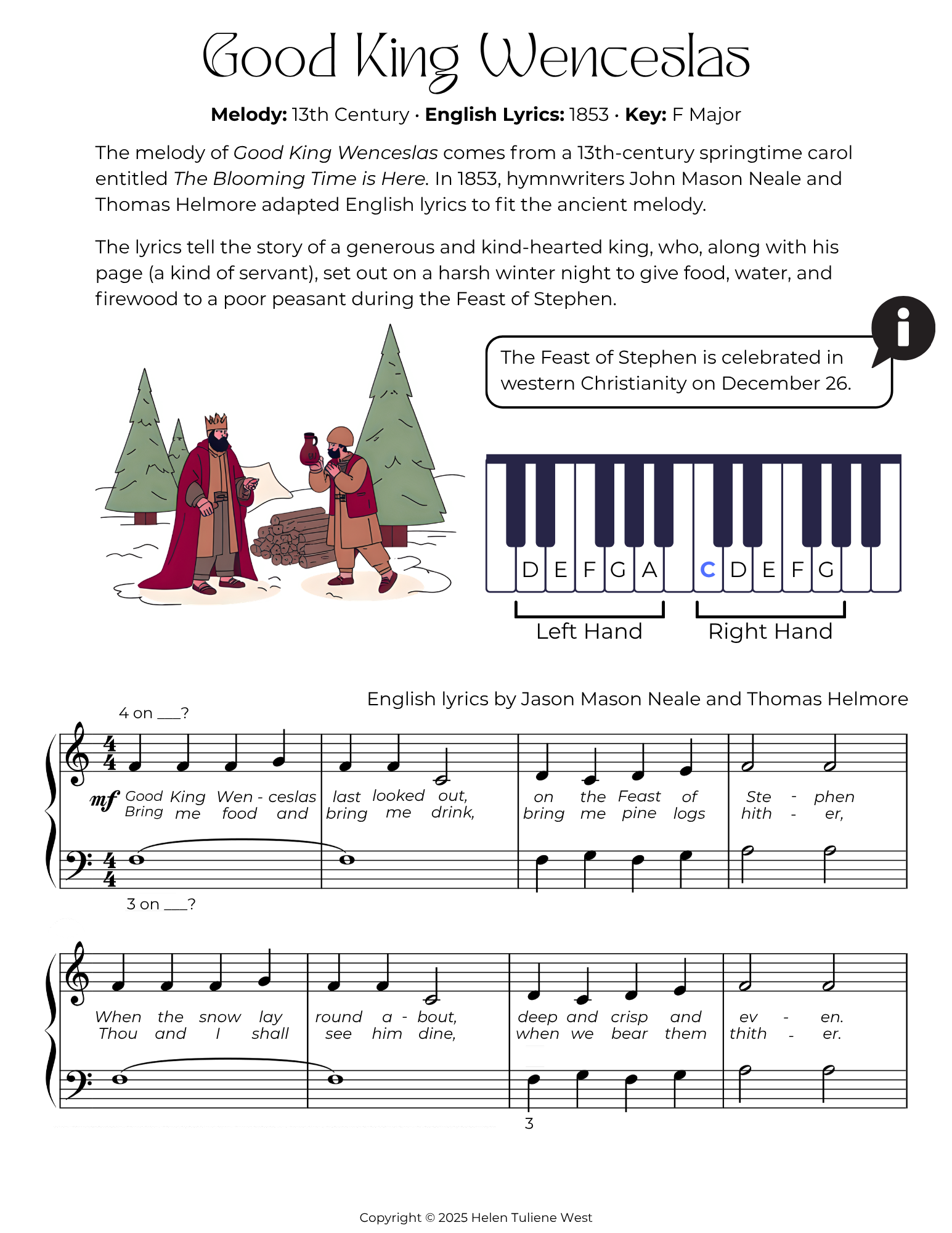 Good King Wenceslas Easy Piano Sheet Music
