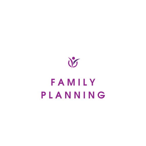 A logo for family planning with a stylized purple icon resembling a person and the words "FAMILY PLANNING" underneath.