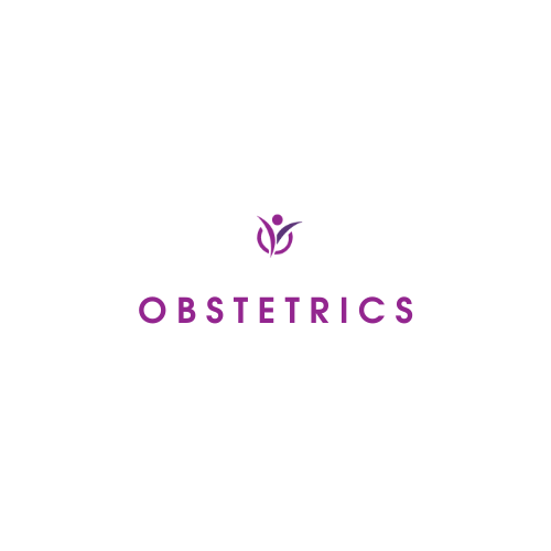 A logo with a stylized purple icon of a flower and text that reads 'OBSTETRICS' in purple letters.