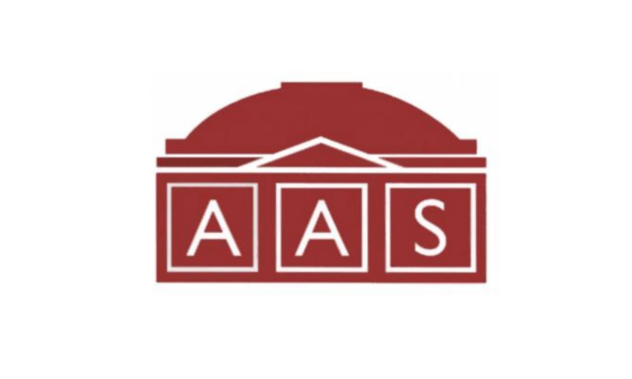 Logo with the words 'AAS' in white letters on individual maroon blocks beneath a maroon dome.