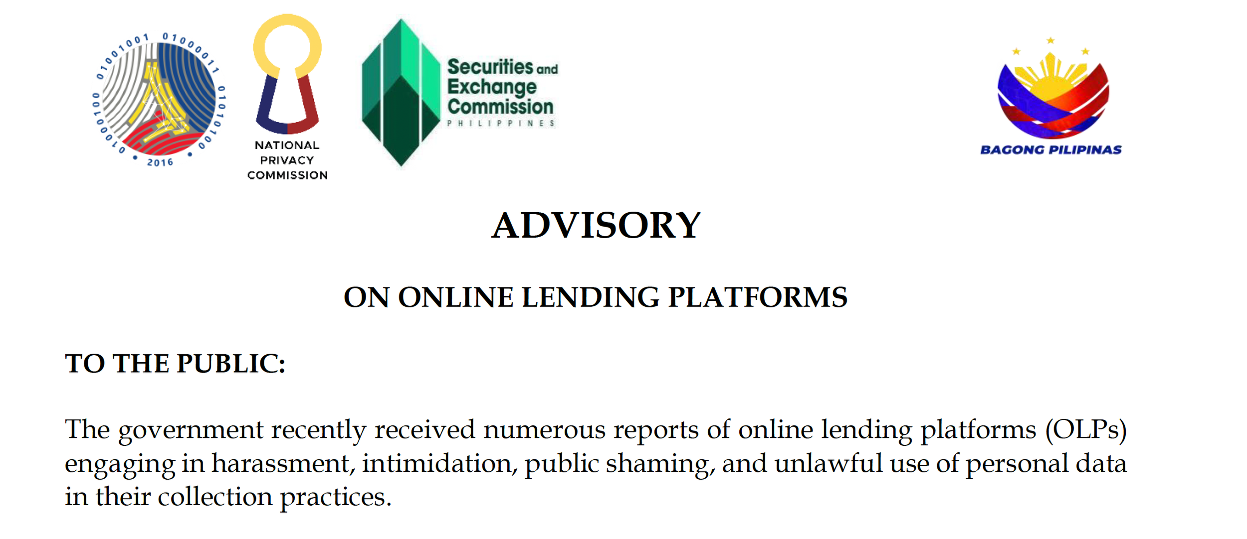 Designing Enforcement: The Philippine Advisory on Online Lending Platforms