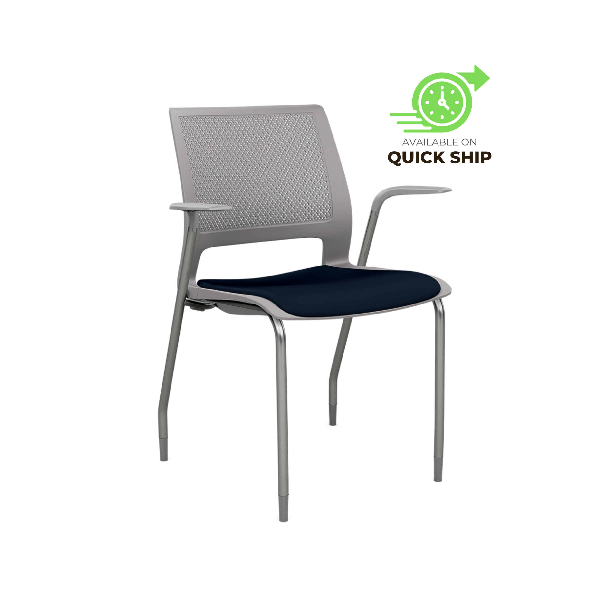 Lumin Four-Leg Chair, Upholstered Seat & Plastic Back, Arms (C)