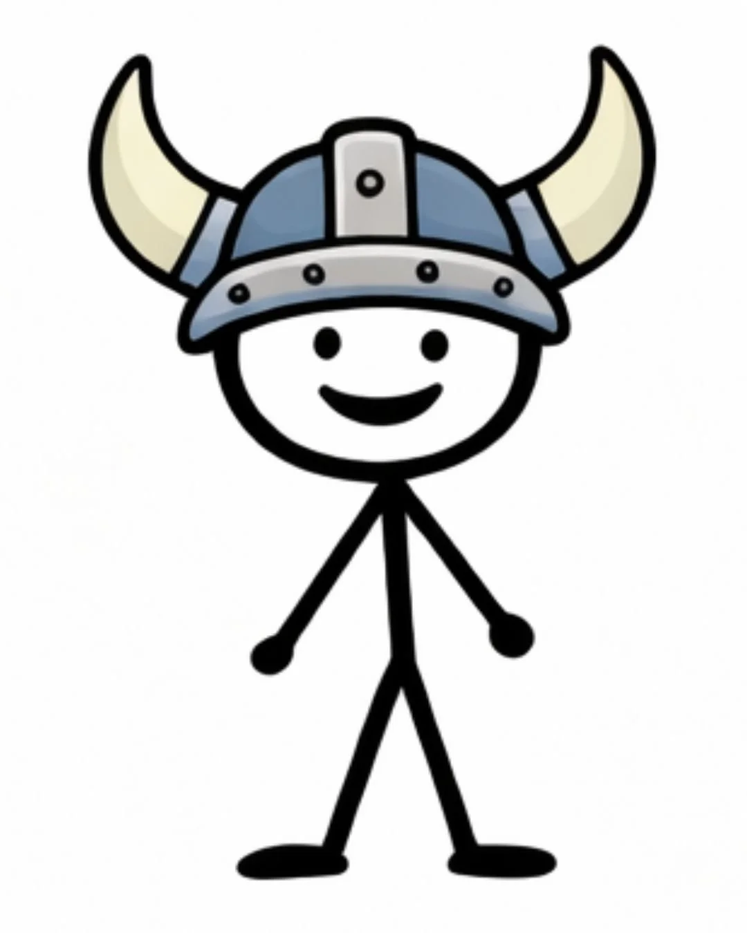 Cartoon stick figure with a smiling face, wearing a Viking helmet with horns.
